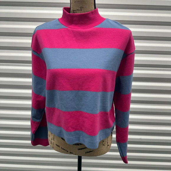 DOLAN Pink & Blue Rugby Cropped Mock-Neck Pullover, M - Picture 2 of 6